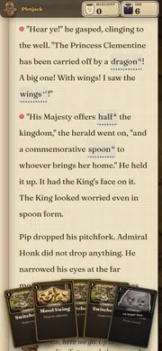 Screenshot: Your hand of cards